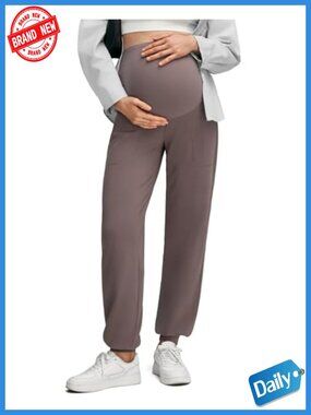 Maternity Joggers Over The Belly Pregnancy Pants with Pockets Tapered Leg